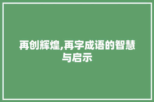 再创辉煌,再字成语的智慧与启示