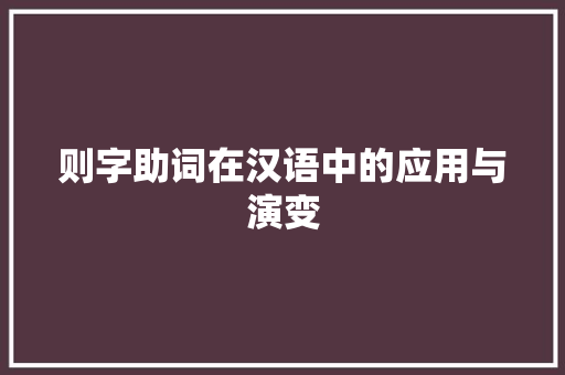 则字助词在汉语中的应用与演变