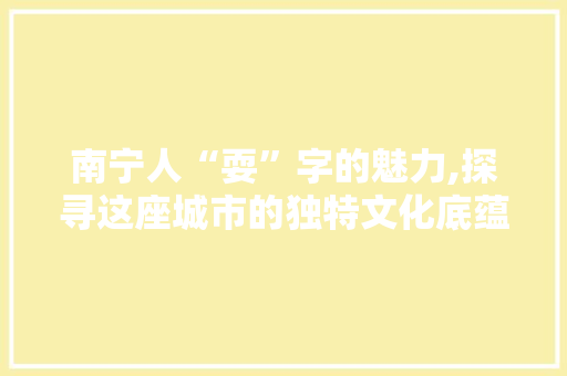 南宁人“耍”字的魅力,探寻这座城市的独特文化底蕴