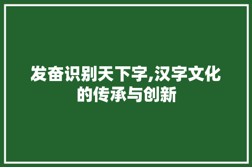 发奋识别天下字,汉字文化的传承与创新