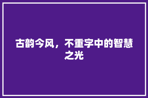 古韵今风，不重字中的智慧之光