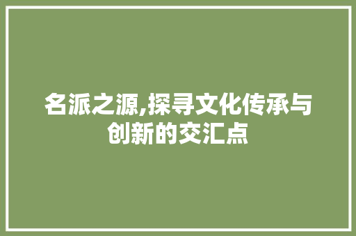 名派之源,探寻文化传承与创新的交汇点