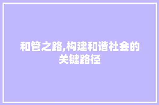 和管之路,构建和谐社会的关键路径