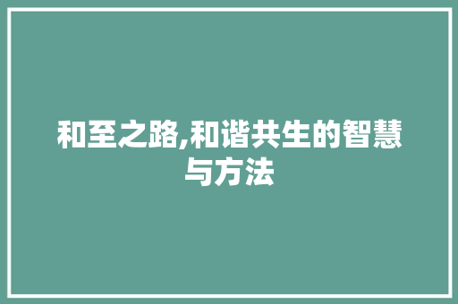 和至之路,和谐共生的智慧与方法