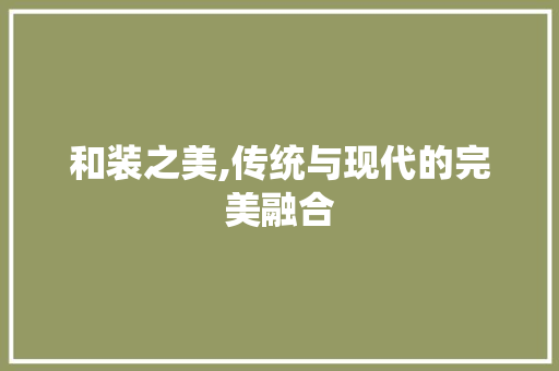 和装之美,传统与现代的完美融合