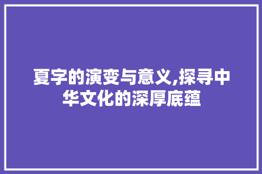 夏字的演变与意义,探寻中华文化的深厚底蕴