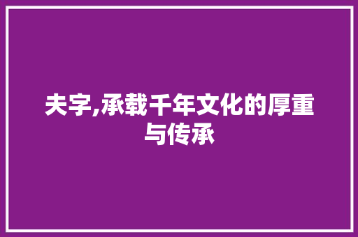 夫字,承载千年文化的厚重与传承