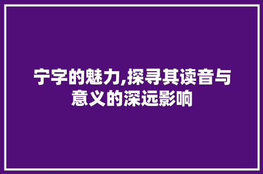 宁字的魅力,探寻其读音与意义的深远影响