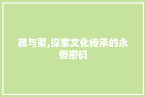 藏与聚,探索文化传承的永恒密码