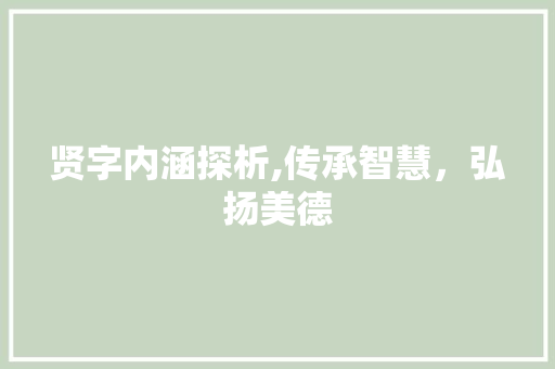贤字内涵探析,传承智慧，弘扬美德