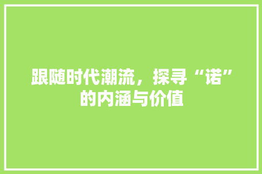 跟随时代潮流，探寻“诺”的内涵与价值