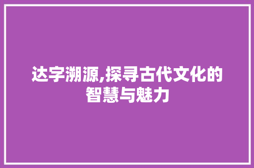达字溯源,探寻古代文化的智慧与魅力