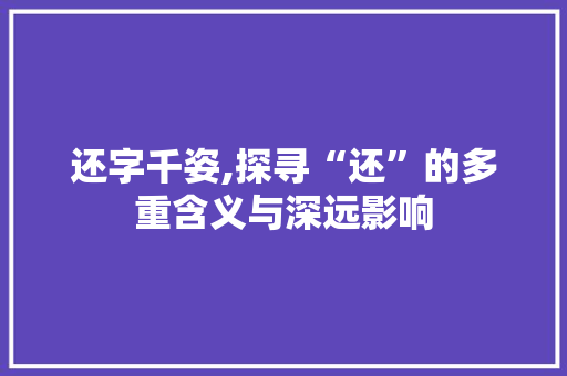 还字千姿,探寻“还”的多重含义与深远影响 英语单词