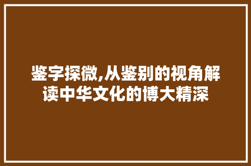 鉴字探微,从鉴别的视角解读中华文化的博大精深