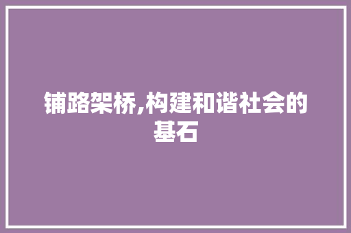 铺路架桥,构建和谐社会的基石