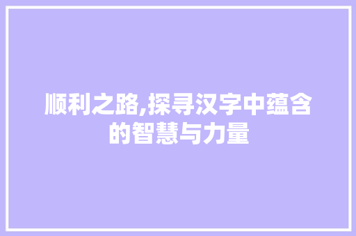 顺利之路,探寻汉字中蕴含的智慧与力量