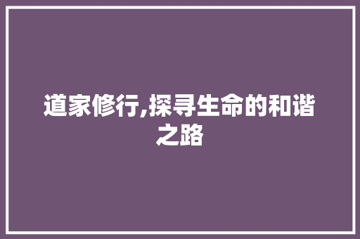 道家修行,探寻生命的和谐之路