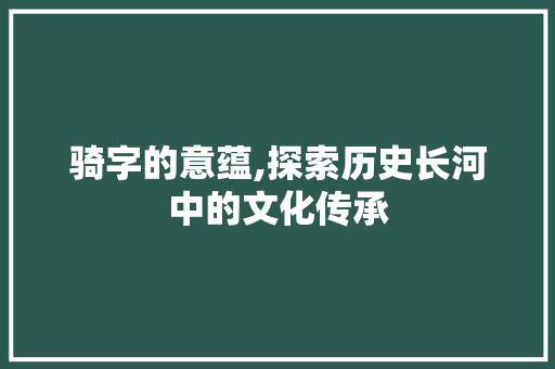 骑字的意蕴,探索历史长河中的文化传承 成语汇编
