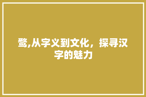 鹜,从字义到文化，探寻汉字的魅力
