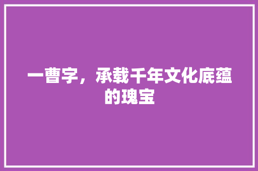 一曹字，承载千年文化底蕴的瑰宝