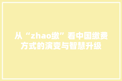 从“zhao缴”看中国缴费方式的演变与智慧升级