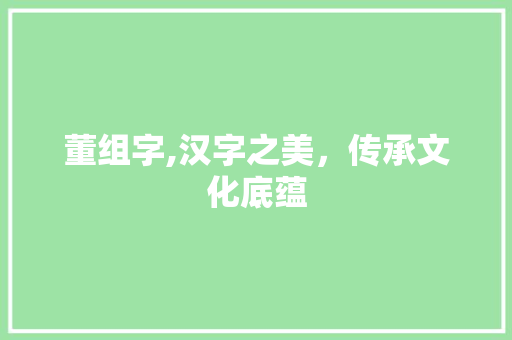 董组字,汉字之美，传承文化底蕴