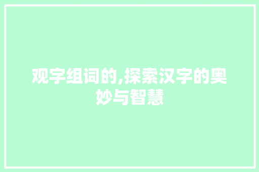 观字组词的,探索汉字的奥妙与智慧 古代典籍