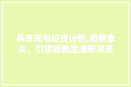 共享充电投资计划,洞察未来，引领绿色生活新潮流