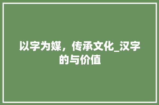 以字为媒，传承文化_汉字的与价值