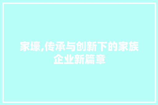 家壕,传承与创新下的家族企业新篇章