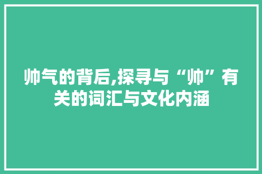 帅气的背后,探寻与“帅”有关的词汇与文化内涵