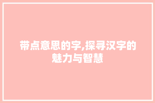 带点意思的字,探寻汉字的魅力与智慧