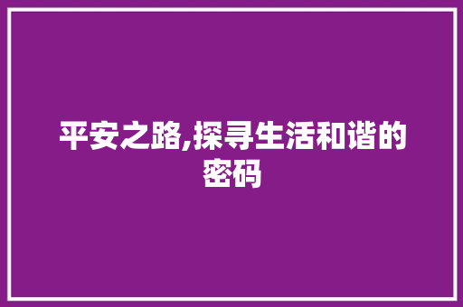 平安之路,探寻生活和谐的密码 近义词汇