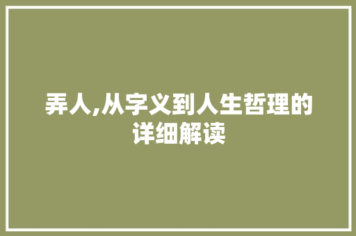 弄人,从字义到人生哲理的详细解读 问答