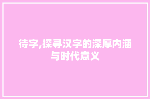 待字,探寻汉字的深厚内涵与时代意义