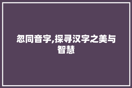 忽同音字,探寻汉字之美与智慧