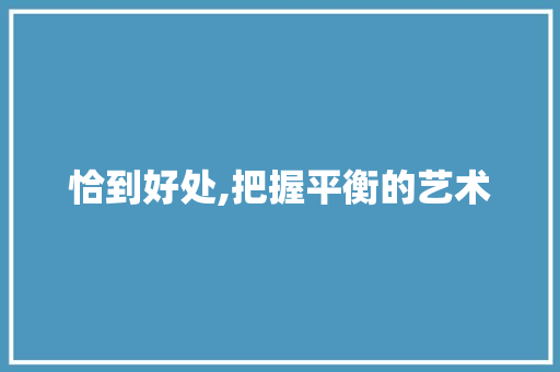 恰到好处,把握平衡的艺术