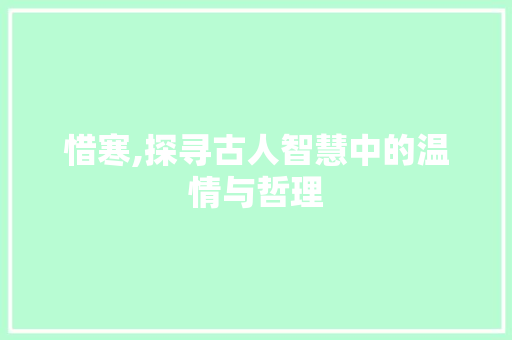 惜寒,探寻古人智慧中的温情与哲理