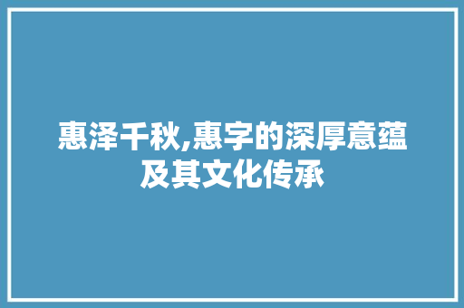 惠泽千秋,惠字的深厚意蕴及其文化传承