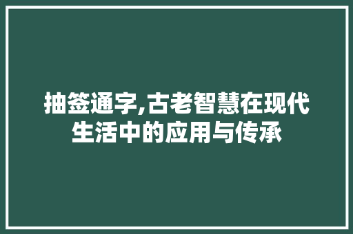 抽签通字,古老智慧在现代生活中的应用与传承