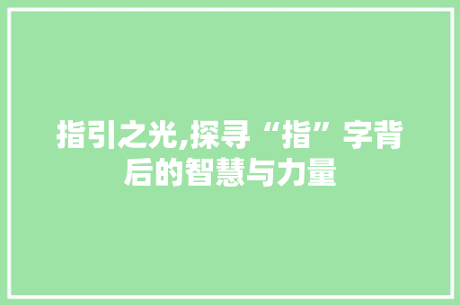 指引之光,探寻“指”字背后的智慧与力量