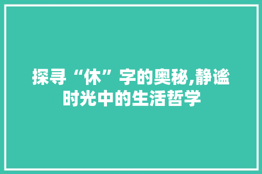 探寻“休”字的奥秘,静谧时光中的生活哲学