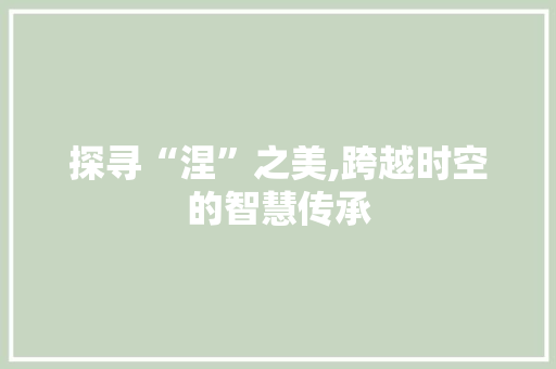 探寻“涅”之美,跨越时空的智慧传承