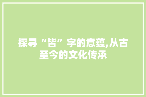 探寻“皆”字的意蕴,从古至今的文化传承
