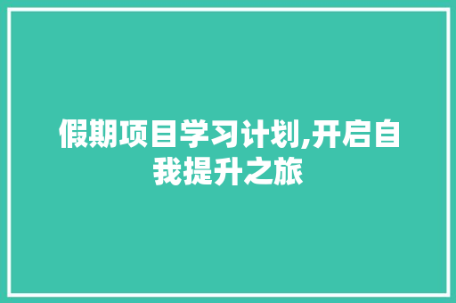 假期项目学习计划,开启自我提升之旅