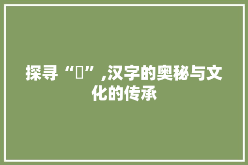 探寻“覸”,汉字的奥秘与文化的传承