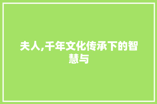 夫人,千年文化传承下的智慧与