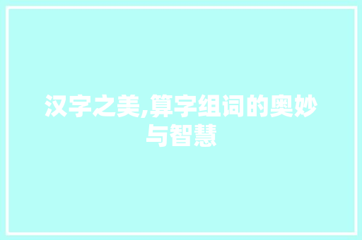 汉字之美,算字组词的奥妙与智慧