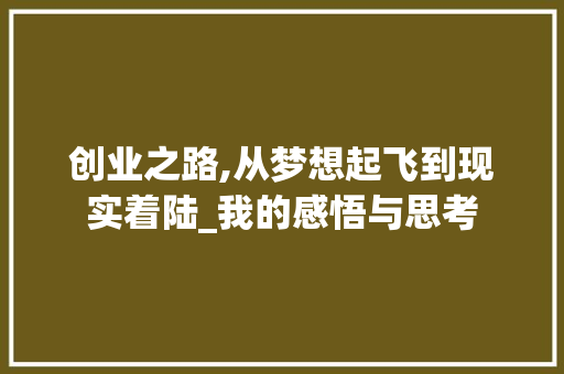 创业之路,从梦想起飞到现实着陆_我的感悟与思考