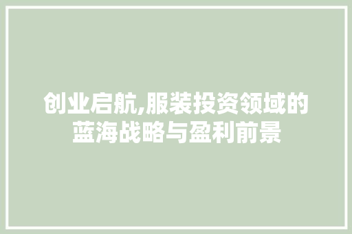 创业启航,服装投资领域的蓝海战略与盈利前景
